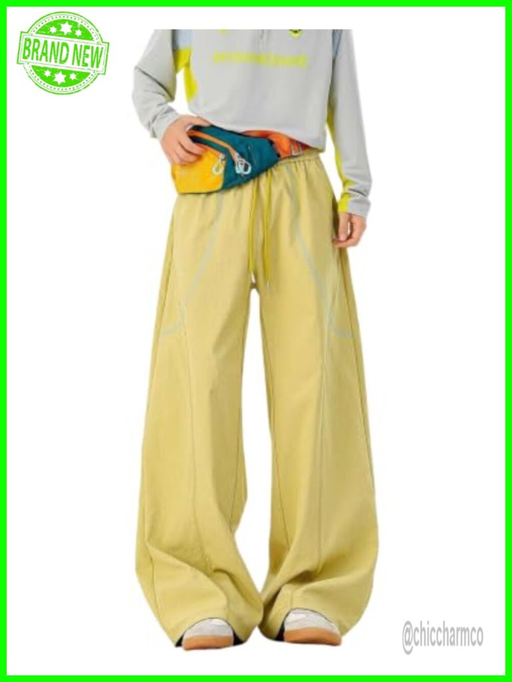 Womens Lightweight Parachute Cargo Pants Baggy Wide Leg Y2K Streetwear